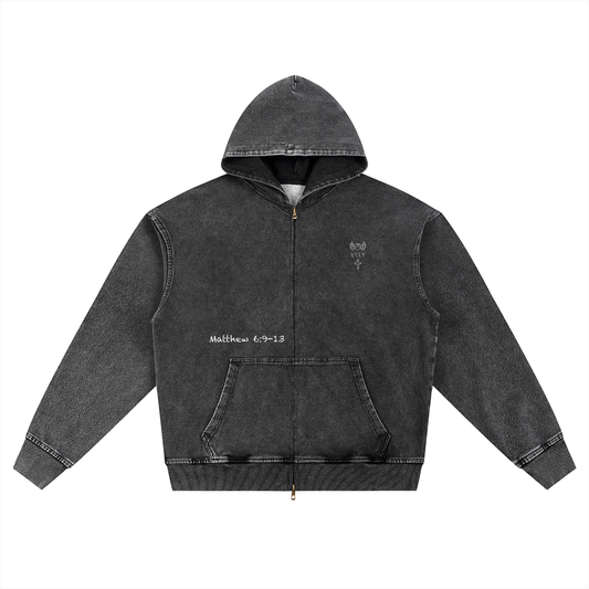 Snow Wash Oversized Zip-Up Hoodie